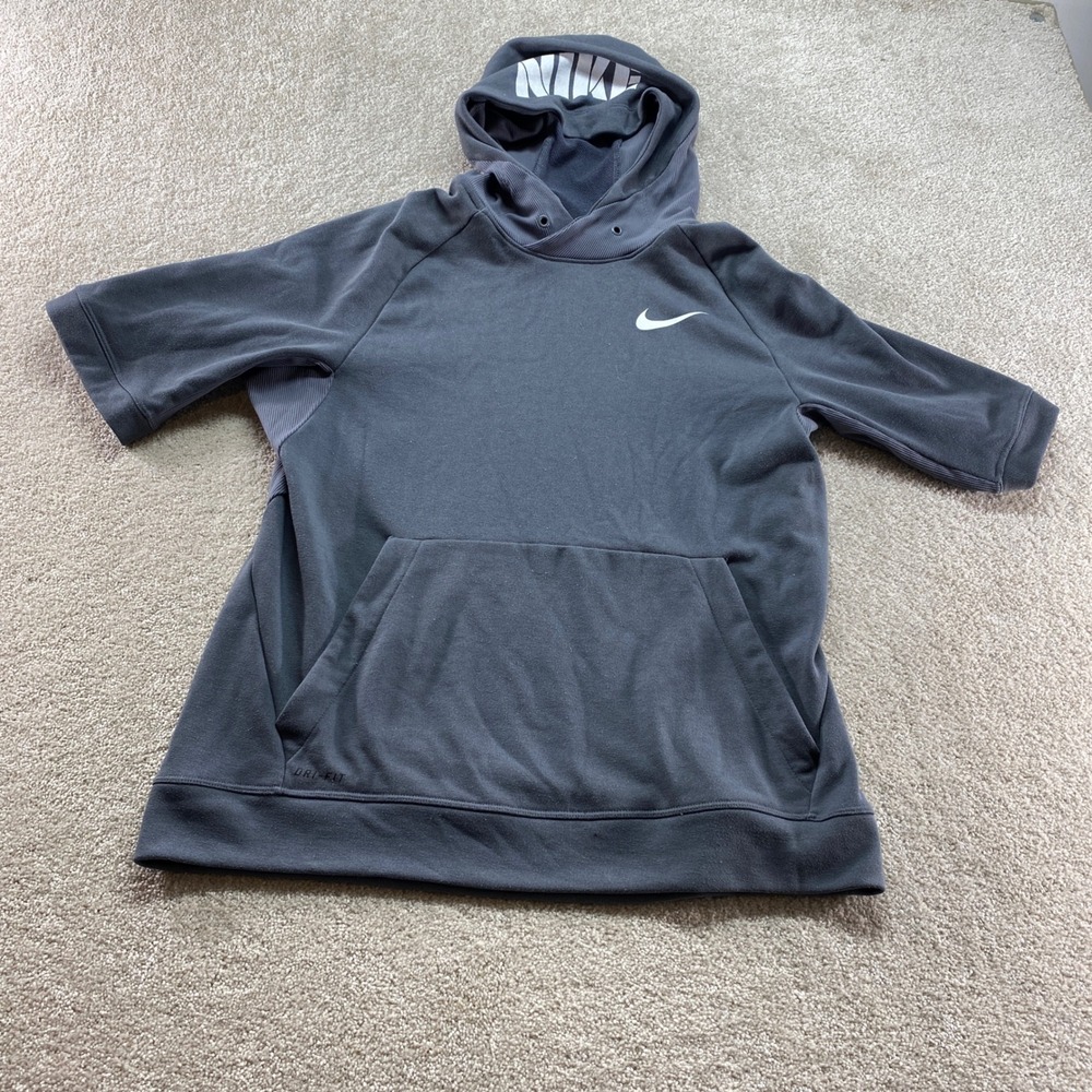 Nike Short Sleeve Hoodie Mens Large Gray Dri-FIT Athletic Pullover Training Top